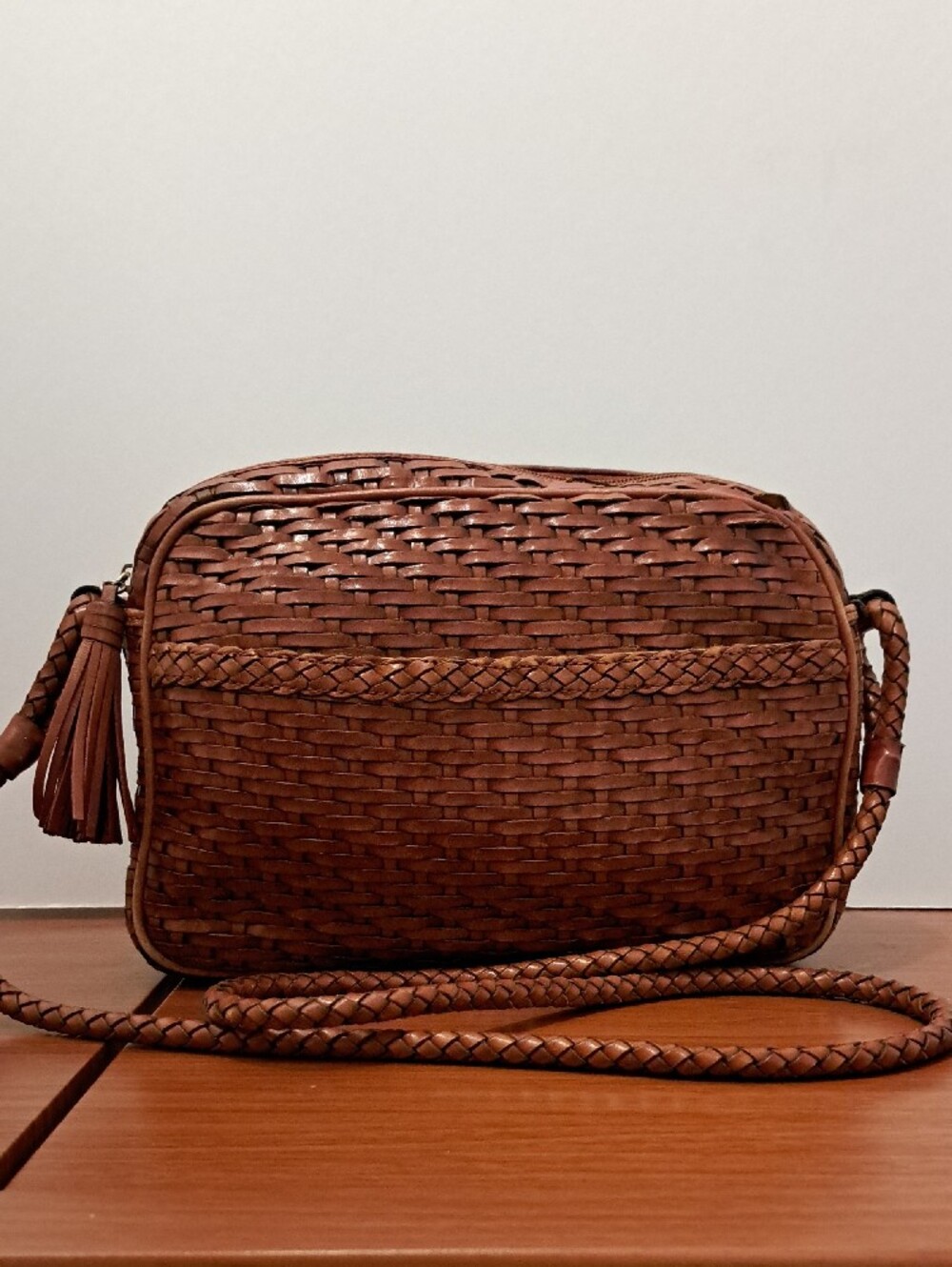 Talbots Woven Brown Leather Crossbody Bag - Women - Picture 4 of 16